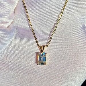 Solid 18k gold 2ct emerald cut moissanite necklace